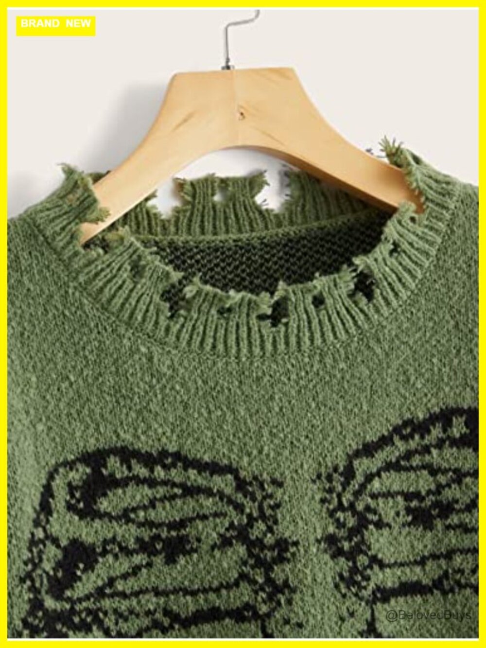 Oversized Skeleton Pattern Ripped Sweater Pullover Round Neck - Picture 4 of 5